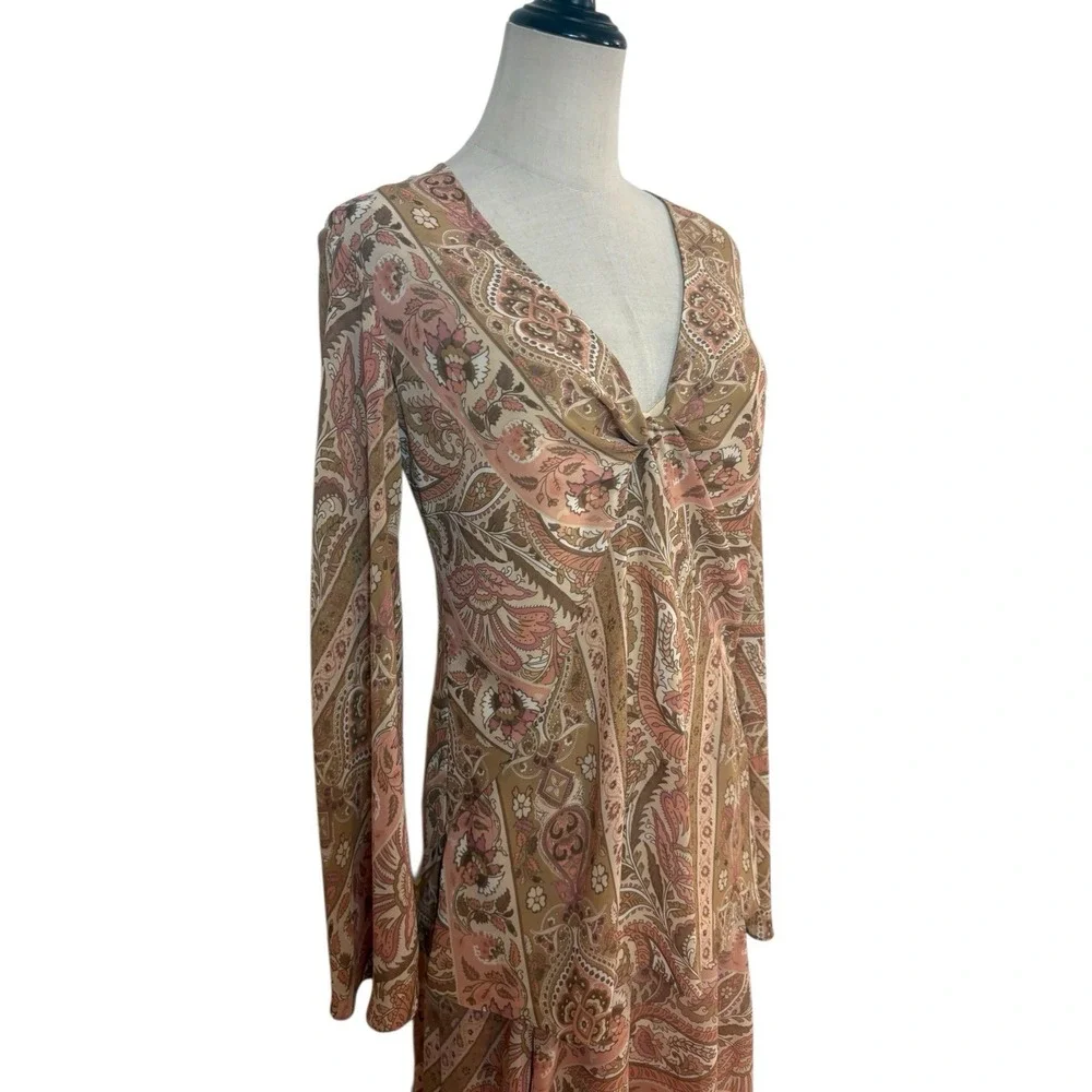 Y2K Bandolino Top‎ Skirt Set Paisley Boho Midi Sz 6 Fairy Grunge Soft Girl